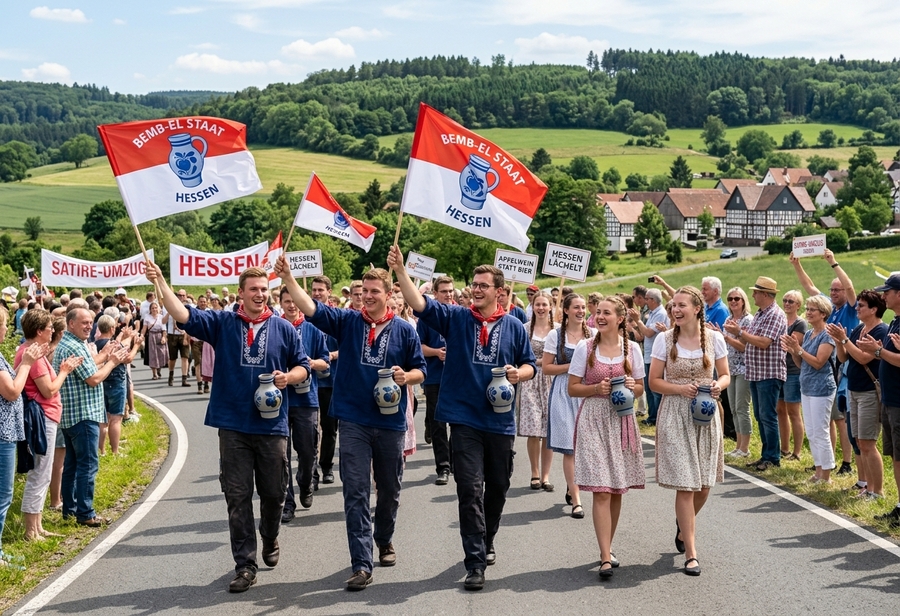 Bembelzug: Festzug der Bembelzügler im traditionellen Hessenkittel