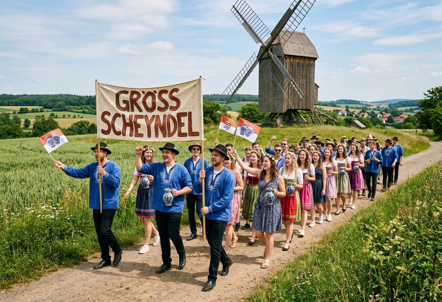 Bembelzug: Marsch vorbei an der historischen Windmühle